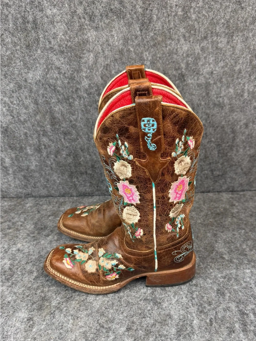 Macie Bean Honey Bunch Western Boots Size 13 Floral Embroidered Kids Brown